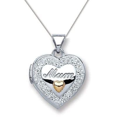 Sterling Silver Cubic Zirconia Mum Heart Shaped Locket