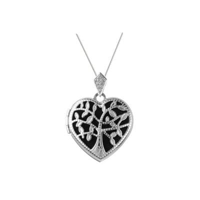 Sterling Silver Cubic Zirconia Set Bail Tree Of Life Heart Locket