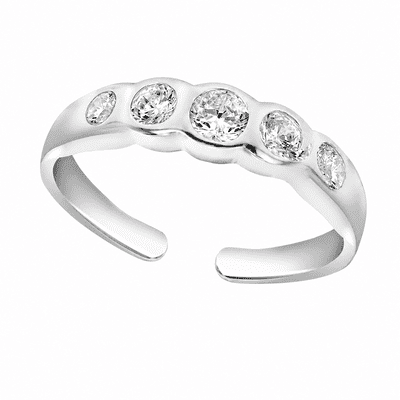 Sterling Silver CZ 5-Stone Adjustable Toe Ring