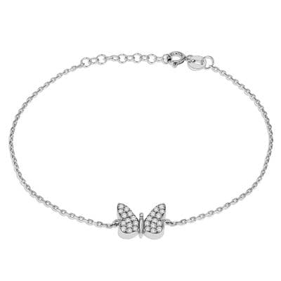 Sterling Silver CZ Butterfly Adjustable Bracelet