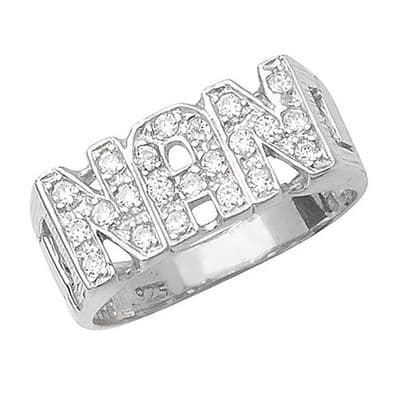 Sterling Silver CZ ID Sides Nan Ring