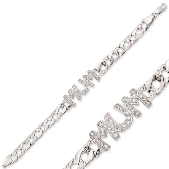 Sterling Silver CZ Mum Curb Bracelet