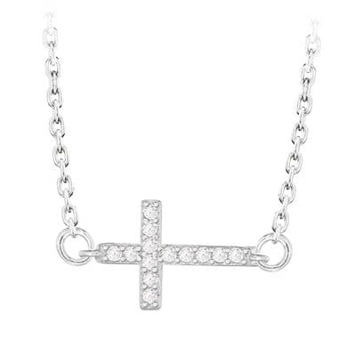 Sterling Silver CZ Sideways Cross Necklace