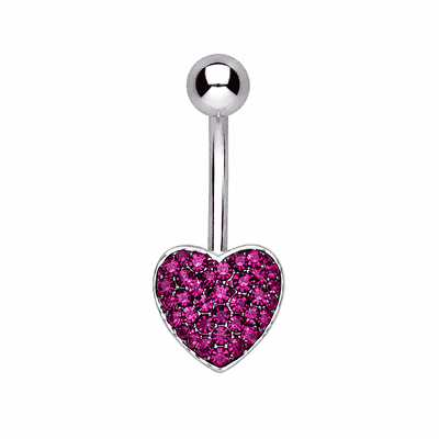 Sterling Silver Dark Pink Crystal Heart Belly Bar