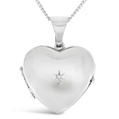 Sterling Silver Diamond  Centre Heart Family Locket