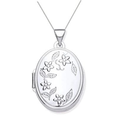 Sterling Silver Embossed Flower Oval Locket