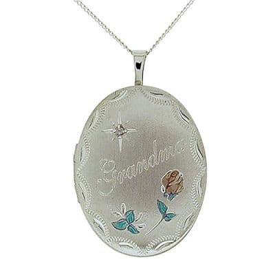 Sterling Silver Etched 'Grandma' Rose Oval Locket