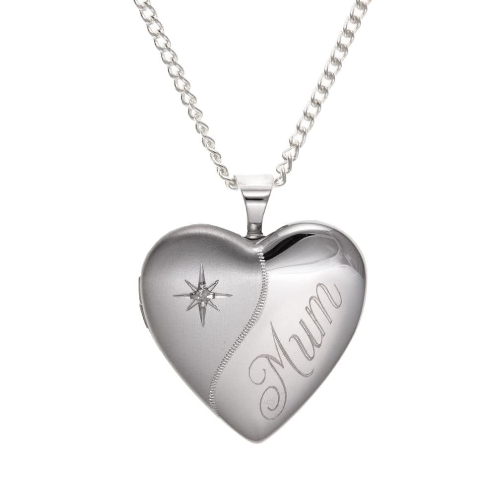 Sterling Silver Etched 'Mum' Diamond Heart Family Locket