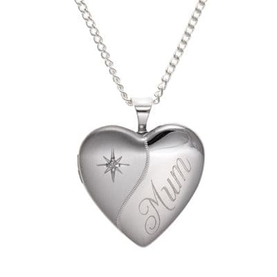 Sterling Silver Etched 'Mum' Diamond Heart Family Locket