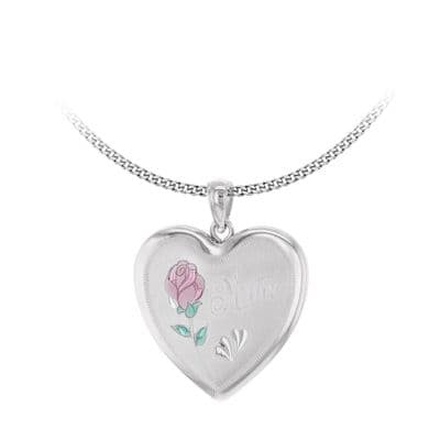 Sterling Silver Etched 'Mum' Rose Heart Family Locket