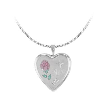 Sterling Silver Etched 'Mum' Rose Heart Locket