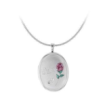 Sterling Silver Etched 'Mum' & Rose Oval Locket