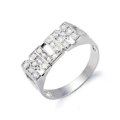 Sterling Silver ID Sides CZ Mum Ring