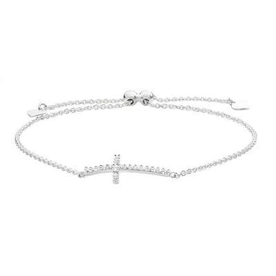 Sterling Silver Ladies Pull Style CZ Cross Bracelet