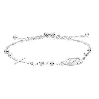 Sterling Silver Ladies Pull Style Rosary Bead Cross Bracelet