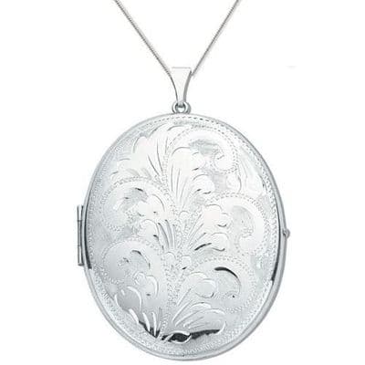 Sterling Silver Large Engraved Oval Locket