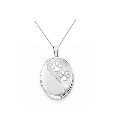 Sterling Silver Pets Paw Print Oval Locket