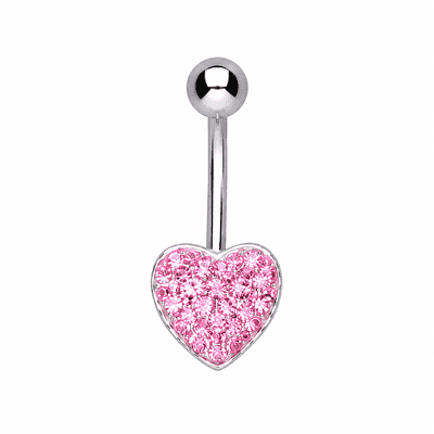 Sterling Silver Pink Crystal Heart Belly Bar