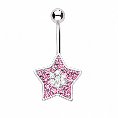 Sterling Silver Pink Crystal Star Belly Bar