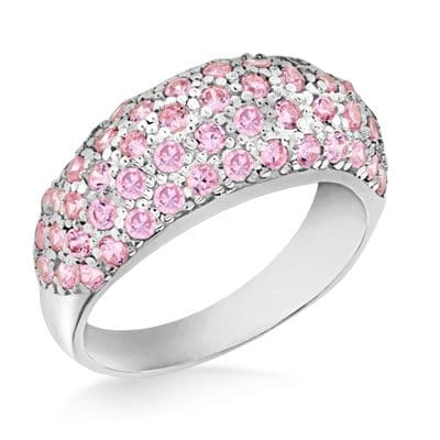 Sterling Silver Pink CZ 10mm Dome Ring