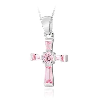 Sterling Silver Pink CZ Cross Pendant