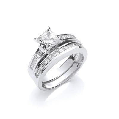 Sterling Silver Princess Cut Cubic Zirconia Bridal Set