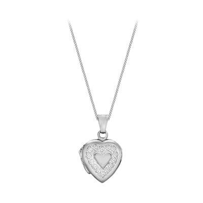 Sterling Silver Rhodium Plated CZ Heart Locket