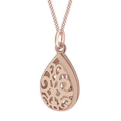 Sterling Silver Rose Gold Plated 10mm x 20mm Filigree Locket