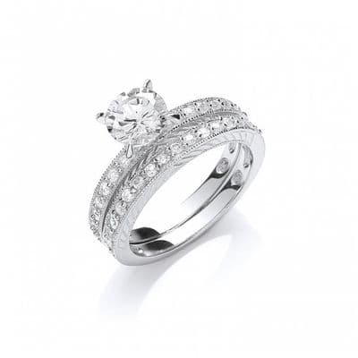 Sterling Silver Round Cubic Zirconia Bridal Set