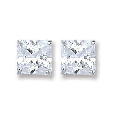 Sterling Silver Square Cubic Zirconia 6mm Princess Cut Stud Earrings