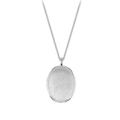 Sterling Silver St Christopher Engraved Oval Locket