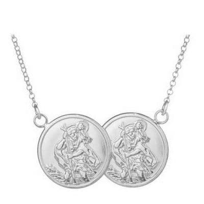 Sterling Silver St Christopher Half Two Coin Holly Necklace
