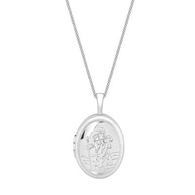 Sterling Silver St Christopher Polished Oval Locket