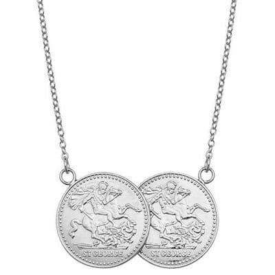 Sterling Silver St George Full Two Coin Holly Necklace