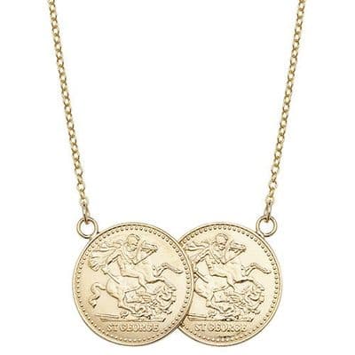 Yellow Gold Plated Sterling Silver St George Full Two Coin Holly Necklace