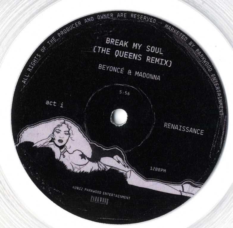 BREAK MY SOUL THE QUEENS REMIX feat BEYONCE - CLEAR 7" VINYL