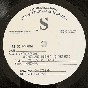 DEEPER AND DEEPER - USA TEST PRESSING 12