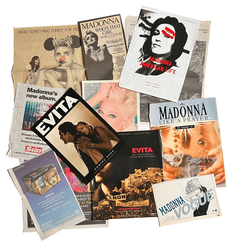 MADONNA MAGAZINE ADVERTS - FULL PAGE & CLIPPINGS x12