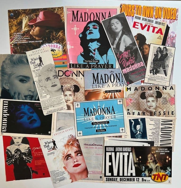 MADONNA MAGAZINE ADVERTS - FULL PAGE & CLIPPINGS x18