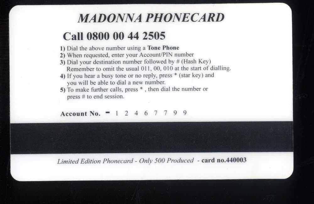MADONNA PHONECARDS - UK LIMITED EDITION SET of EIGHT