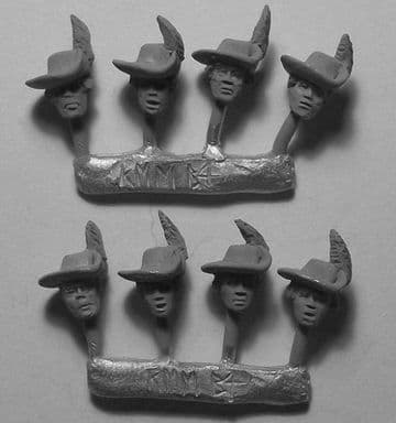 KMM Heads 16 - Hats looped up at left with feather