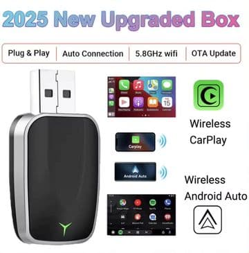 2025 Wireless CarPlay & Android Auto USB Adapter | 5.8GHz Plug & Play Dongle for OEM Wired Systems
