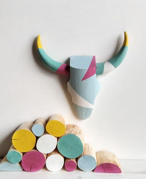 Cattle Skull Wall Art - GEOMETRIC BRIGHTS - *ONE-OFF*