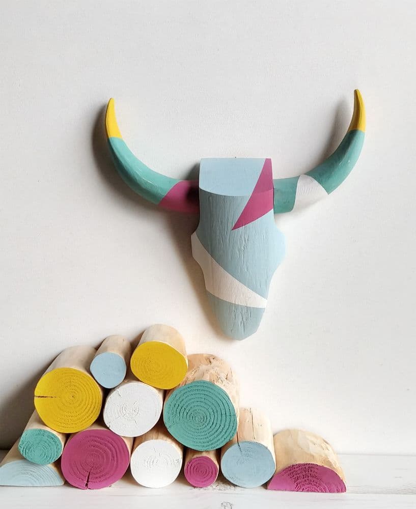 Cattle Skull Wall Art - GEOMETRIC BRIGHTS - *ONE-OFF*