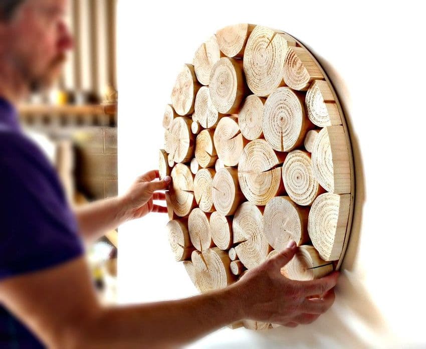 Log Wall Art CIRCULAR MOSAIC in NATURAL WOOD