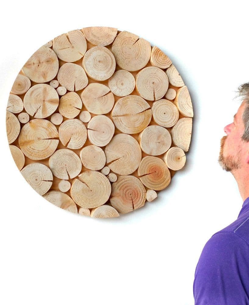 Log Wall Art CIRCULAR MOSAIC in NATURAL WOOD