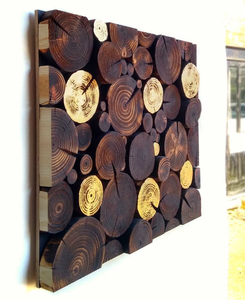 Log Wall Art - RECTANGULAR MOSAIC in BLACKENED & GOLD LEAF
