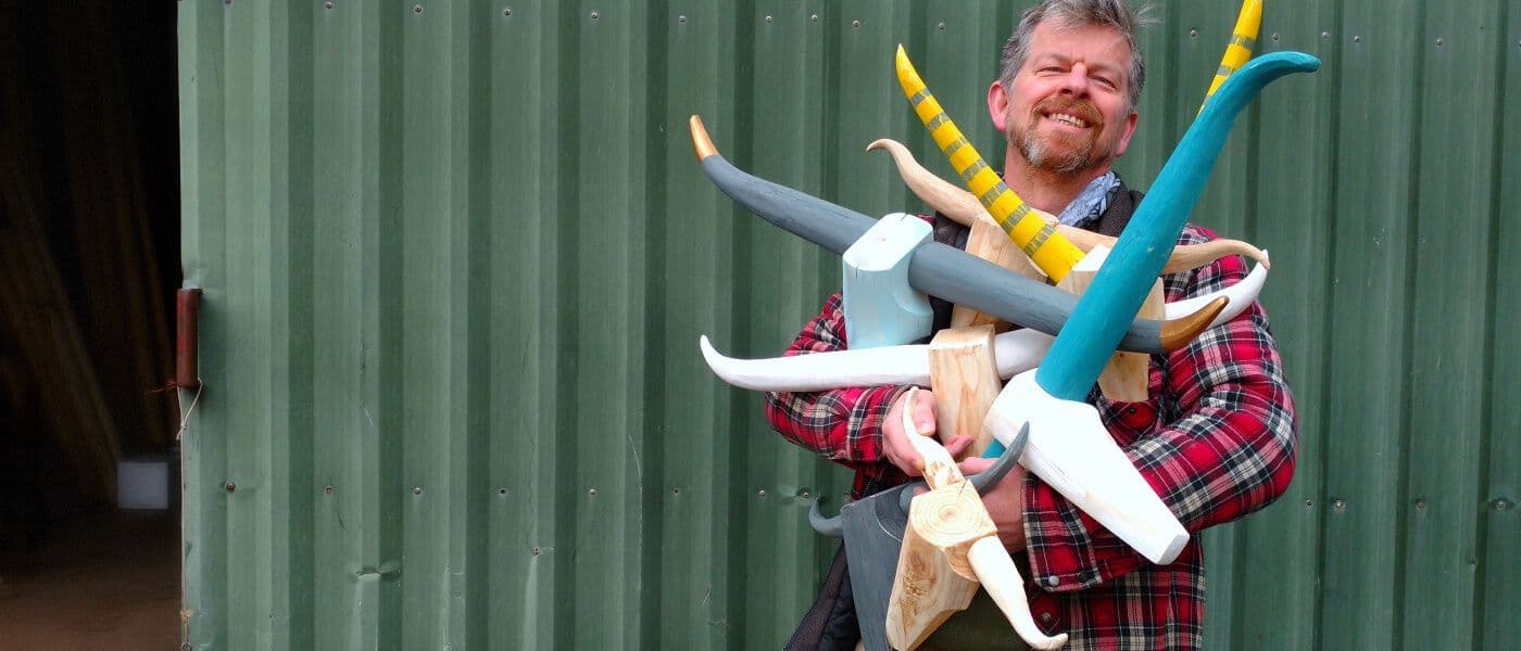 A variety of bull's head cattle skull wall art hand crafted out of locally sourced timber by The Log Basket