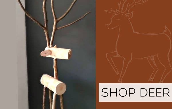 Unusual log reindeer Christmas decorations from The Log Basket