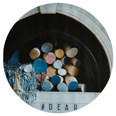 Unique custom colour mix decorative logs from The Log Basket for Livingetc magazine festive Christmas issue featuring a celestial blue and silver theme